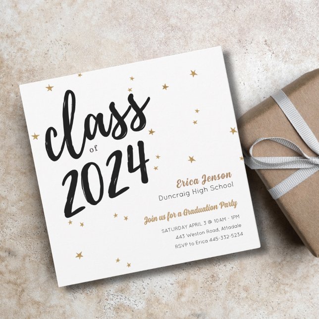 Gold Star Simple Graduation Party Invitation (Créateur téléchargé)