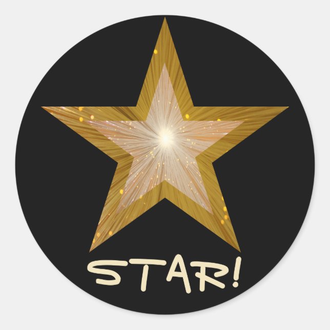 "Gold" Star "STAR" runder Aufkleber schwarz (Vorderseite)