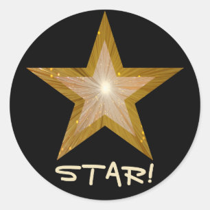 "Gold" Star "STAR" runder Aufkleber schwarz