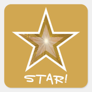 "Gold" Star "STAR" viereckiger Aufkleber gelb