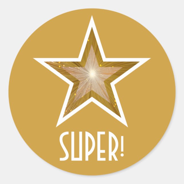 Gold Star "SUPER!" Rundaufkleber gelb Runder Aufkleber (Vorderseite)