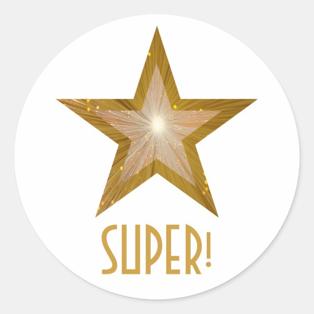 Gold Star "SUPER" Rundaufkleber weiß Runder Aufkleber (Vorderseite)