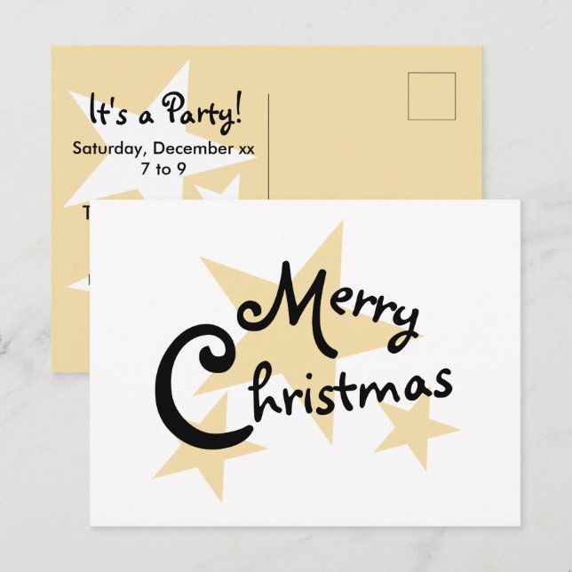 Gold Star sur White Merry Christmas Invitation (Devant / Derrière)