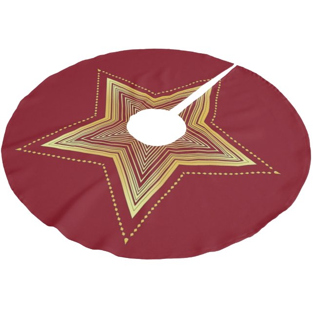 Gold Star Tree Skirt Polyester Weihnachtsbaumdecke (Schrägansicht)