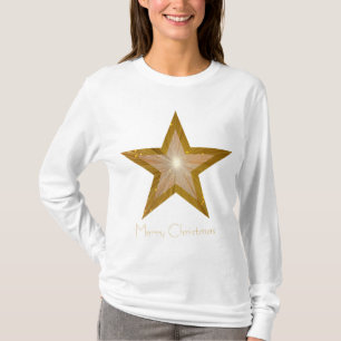Gold Star "Two tone" Text Langarm t -Shirt T-Shirt