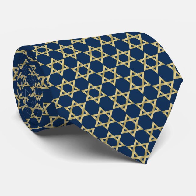Gold Star von David Navy Blue Neck Tie Krawatte (Gerollt)