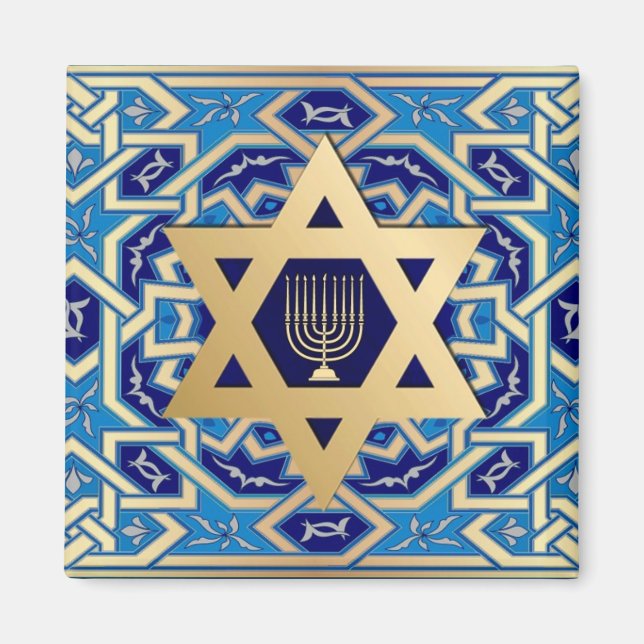 Gold Star von David und Menorah Hanukkah Geschenk Magnet (Vorne)