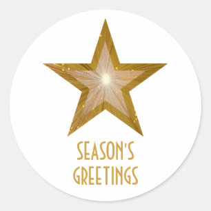 Gold Star "Weihnachts-Grüße" Rundaufkleber weiß Runder Aufkleber