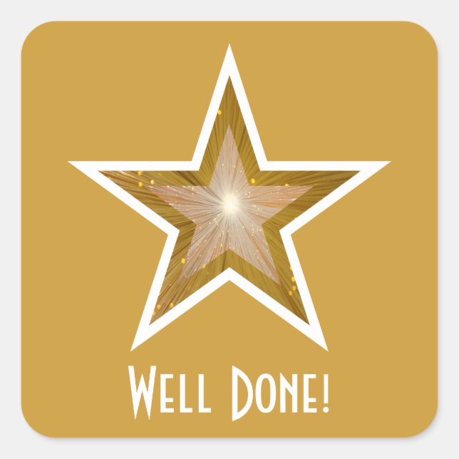 Gold Star 'Well Done' autocollant carré jaune (Devant)