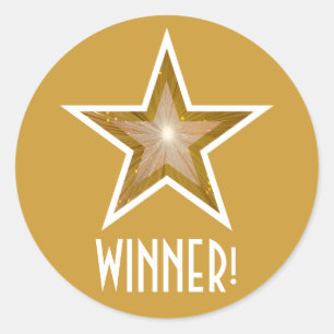 Gold Star 'WINNER!' autocollant rond jaune