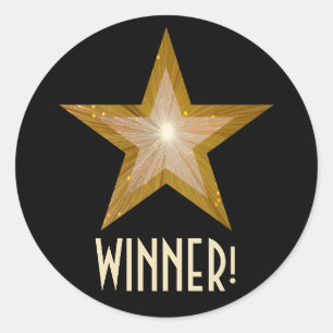 Gold Star 'WINNER!' autocollant rond noir