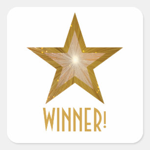 Gold Star 'WINNER!' carré autocollant blanc
