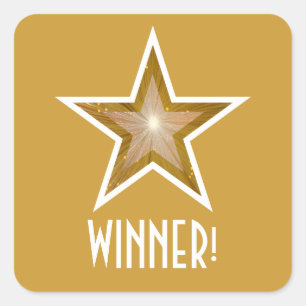 Gold Star "WINNER!" Quadrat Aufkleber gelb
