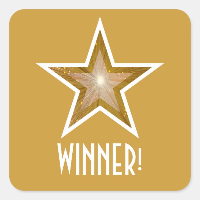 Gold Star "WINNER!" Quadrat Aufkleber gelb (Vorderseite)