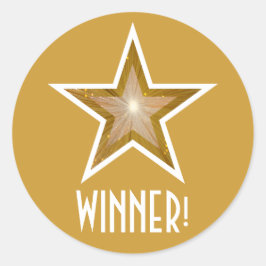 Gold Star "WINNER" Rundaufkleber gelb Runder Aufkleber