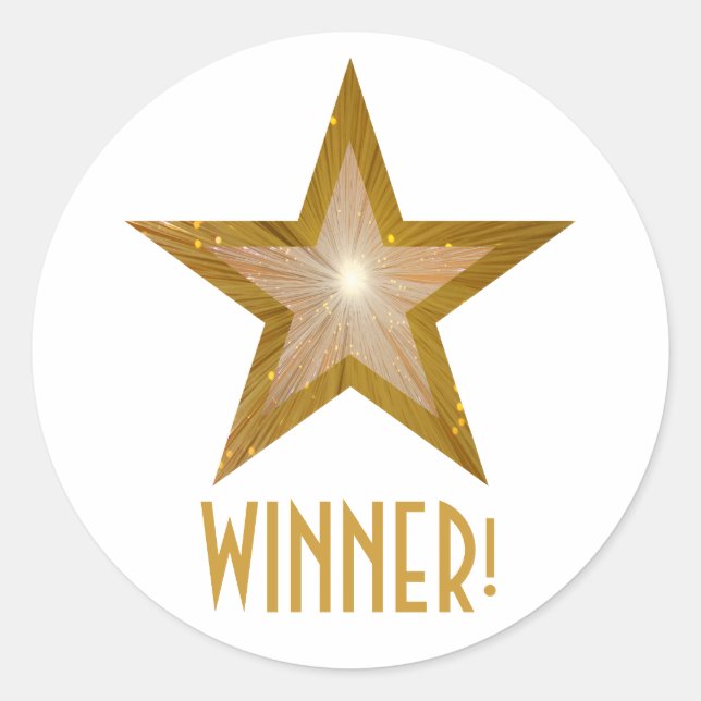 Gold Star "WINNER" Rundaufkleber weiß Runder Aufkleber (Vorderseite)