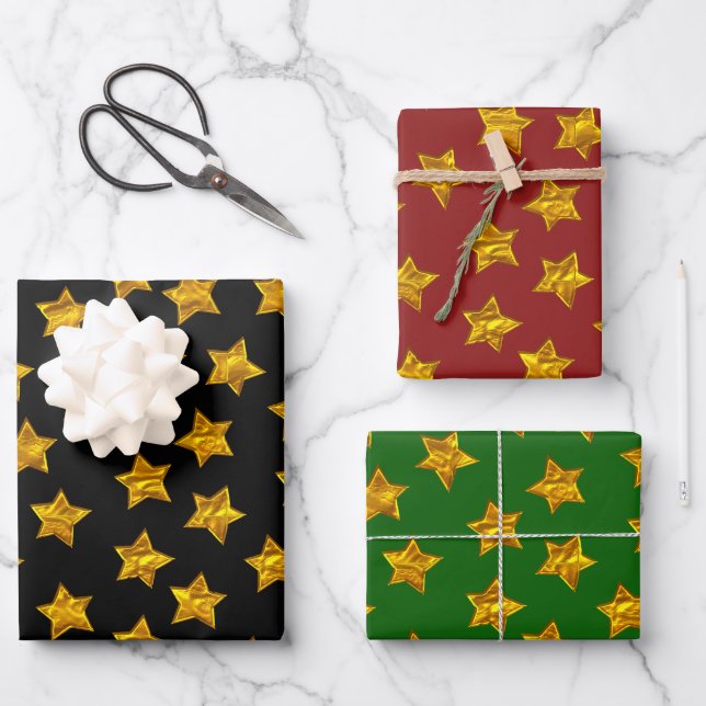 Gold Star Wrapping Paper - Elegantes Weihnachtsfes Geschenkpapier Set (Vorderseite)