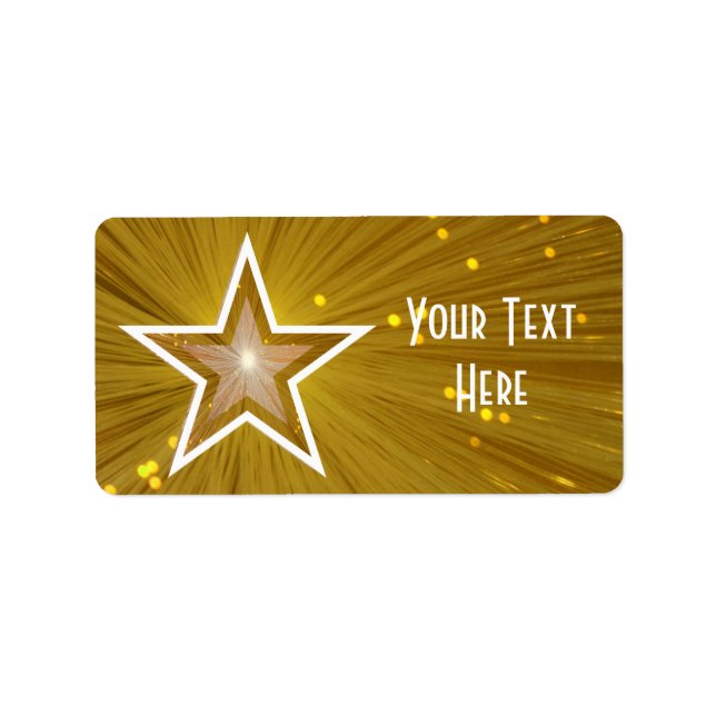 Gold Star 'Your Text' étiquette texte blanc moyen (Devant)