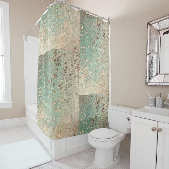 Gold Stardust auf Sea Green  Duschvorhang (Beispiel)