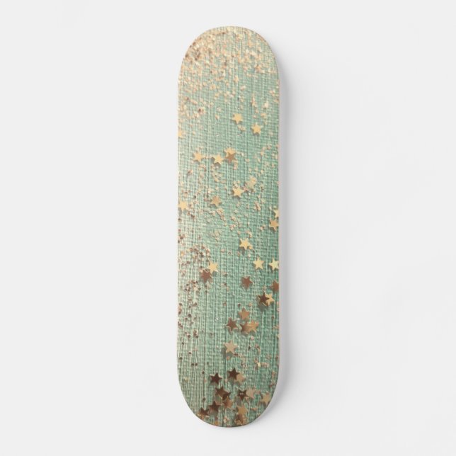 Gold Stardust on Sea Green Skateboard (Vorderseite)