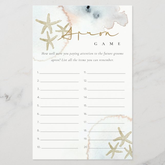 Gold Starfish Apron Memory Bridal Shower Game Flyer (Vorne)