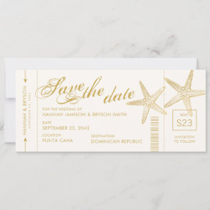 Gold Starfish Boarding Pass Ticket Save The Date