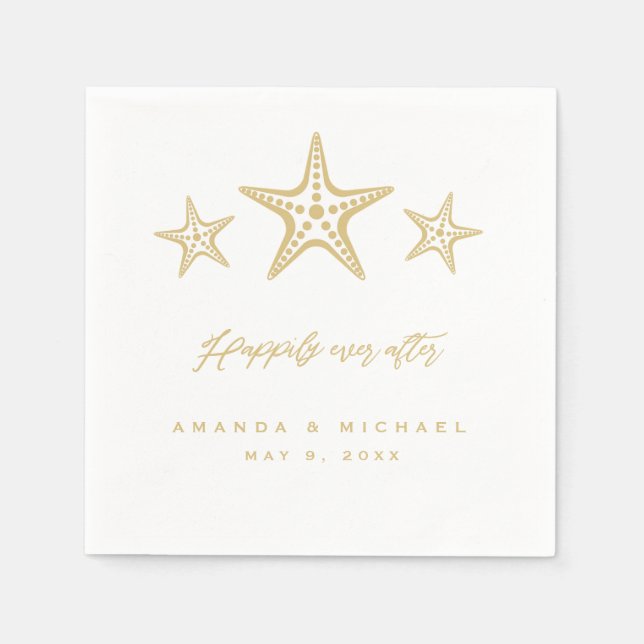 Gold Starfish glücklich je nach Hochzeit am Strand Serviette (Vorderseite)