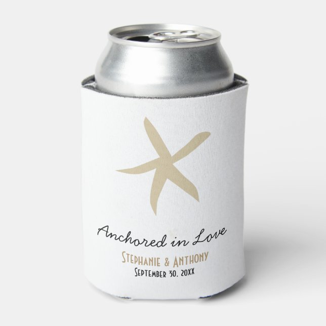 Gold Starfish Nautical Beach Hochzeit Liebe Dosenkühler (Kanne Vorderseite)