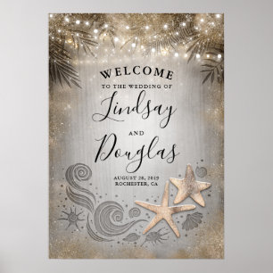 Gold Starfish Tropical Beach Affiche de bienvenue 