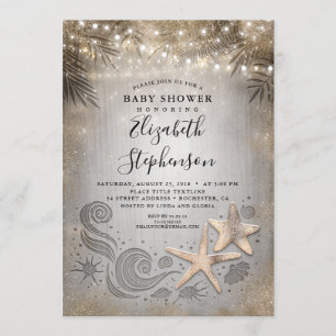 Gold Starfish Tropical Beach Lights Babydusche Einladung