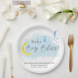 Gold Starlit Baby Boy Bliss Stork Sonderlieferung Pappteller