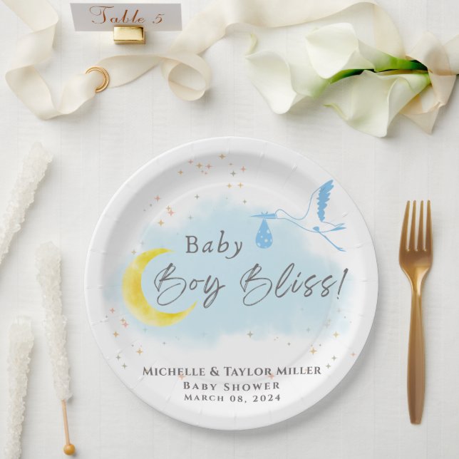 Gold Starlit Baby Boy Bliss Stork Sonderlieferung Pappteller (Hochzeit)