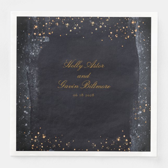Gold Starry Night Black & Gold Elegante Hochzeit Serviette (Vorderseite)