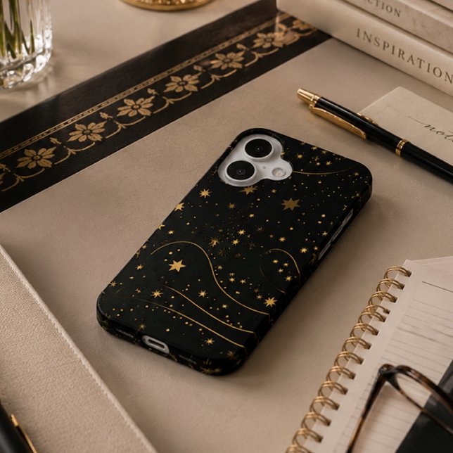 Gold Starry Night Celestial Phone Case iPhone 16 Hülle (Von Creator hochgeladen)