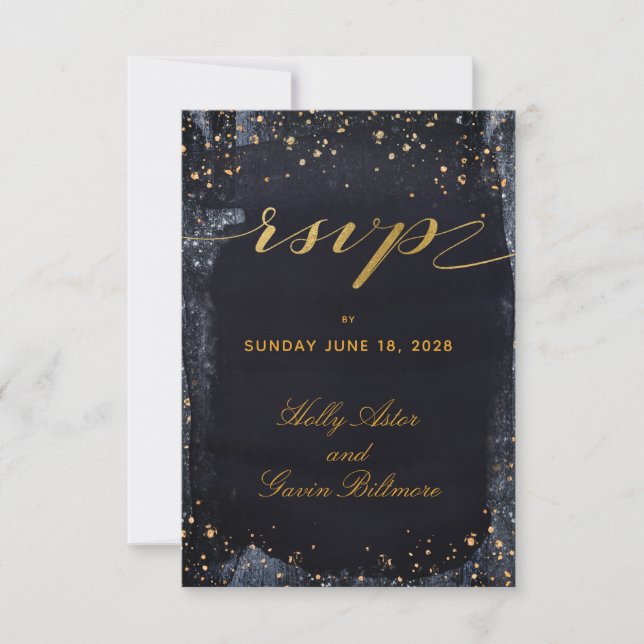 Gold Starry Night Wedding Inviter Mail Back RSVP (Devant)