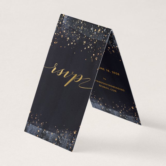 Gold Starry Night Wedding Online UAWG Folded Card Visitenkarten (Vorderseite)