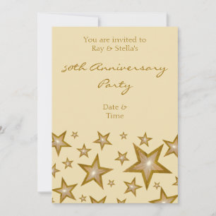 Gold Stars '50th Anniversary' senkrechte Creme Einladung