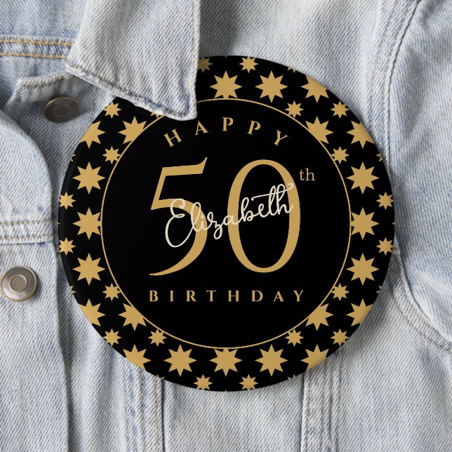 Gold Stars 50th Birthday Custom Name  Button (Beispiel)