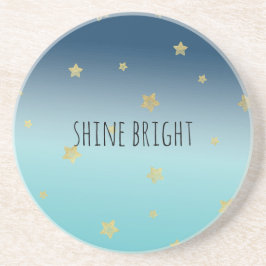 Gold Stars Aqua Blue Ombre personalisiertes Zitat Getränkeuntersetzer