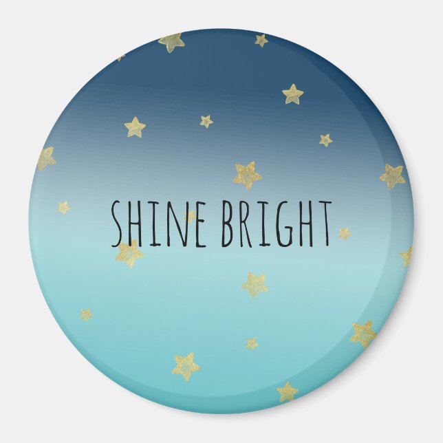 Gold Stars Aqua Blue Ombre personalisiertes Zitat Magnet (Vorne)