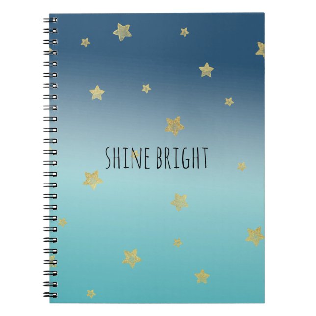 Gold Stars Aqua Blue Ombre personalisiertes Zitat Notizblock (Vorderseite)