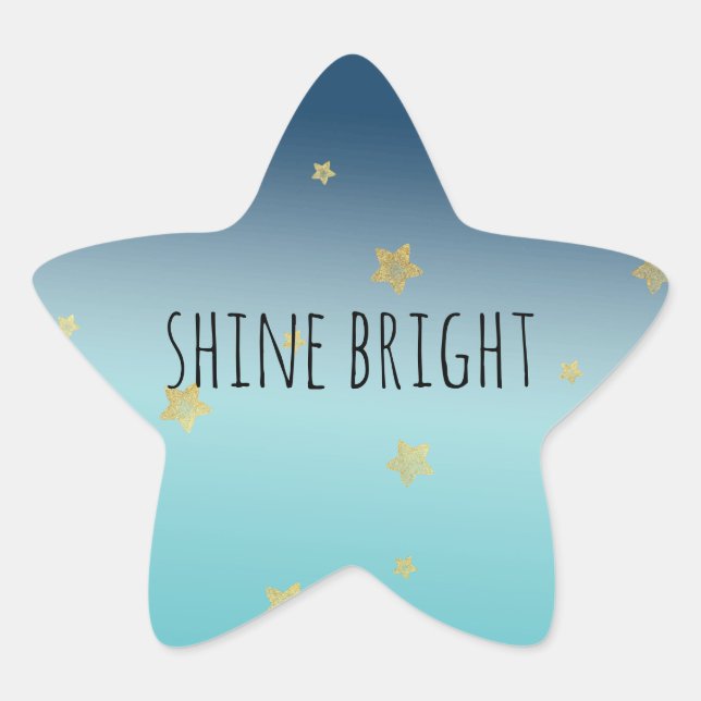 Gold Stars Aqua Blue Ombre personalisiertes Zitat Stern-Aufkleber (Vorderseite)