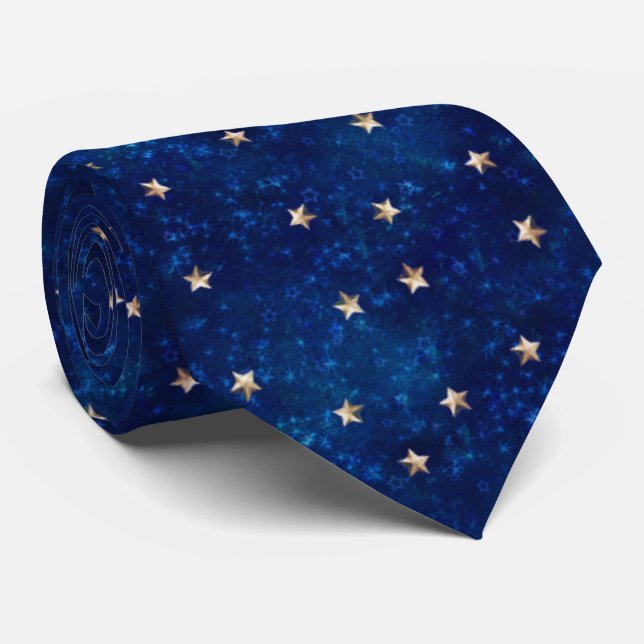 Gold Stars auf Blue Night Sky Krawatte (Gerollt)
