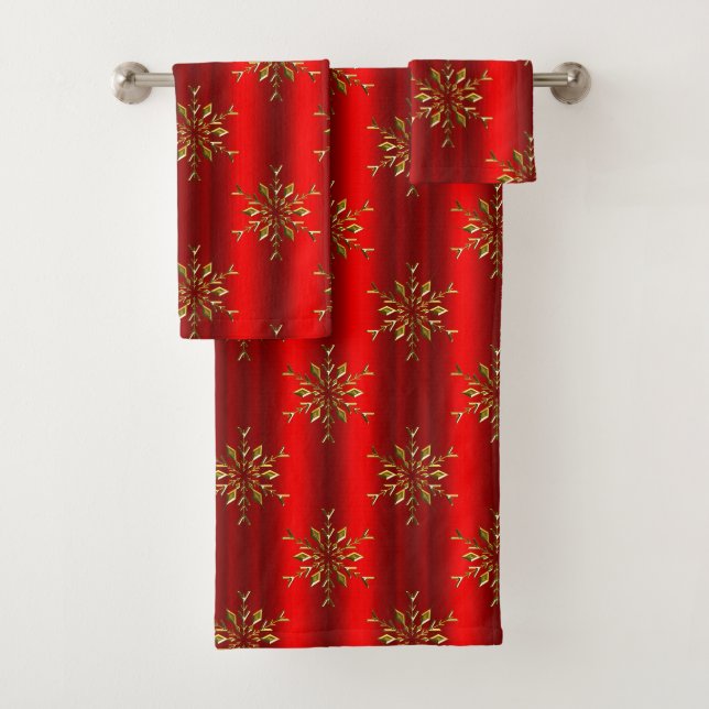 Gold Stars auf Red Christmas Badhandtuch Set (Insitu)
