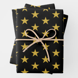 Gold Stars auf schwarz Geschenkpapier Set