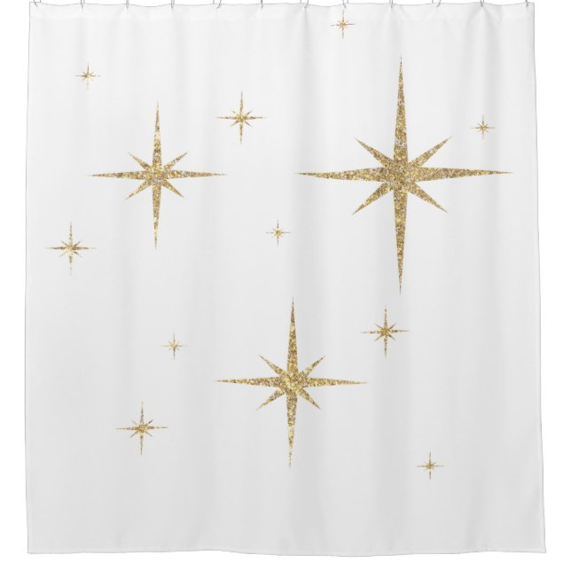 Gold Stars auf Weiß Duschvorhang (Vorderseite)
