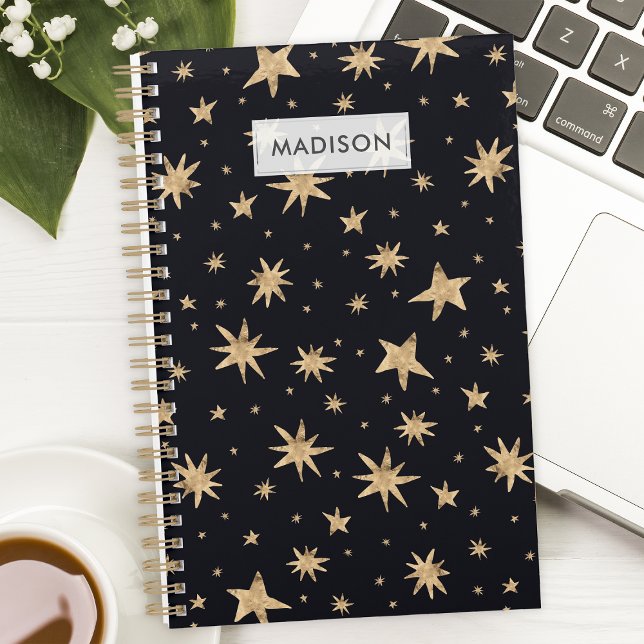 Gold Stars Black Sky Trendy Starry Planer (Von Creator hochgeladen)