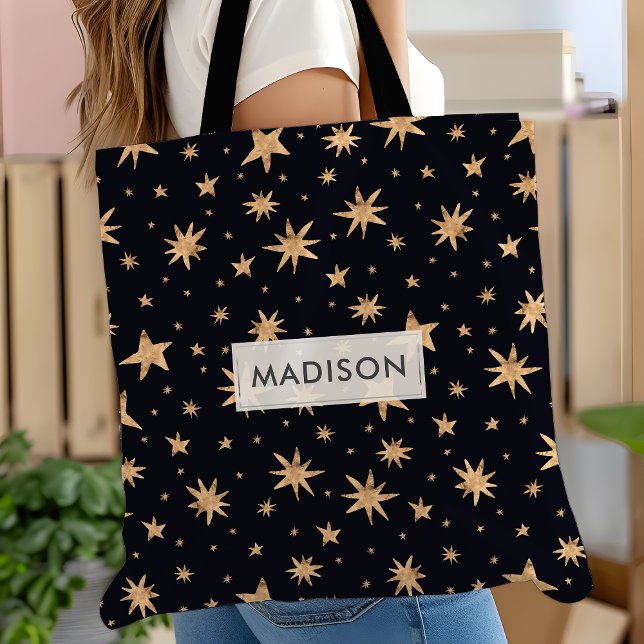 Gold Stars Black Sky Trendy Starry Tasche (Von Creator hochgeladen)