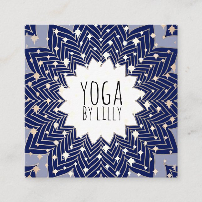 Gold Stars Blue Lotus Mandala Blume Quadratische Visitenkarte (Vorderseite)