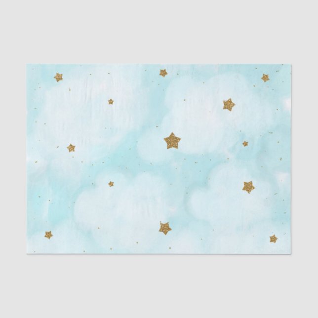 Gold Stars & Blue Sky Clouds Baby Dusche Party Seidenpapier (Vorderseite)